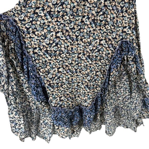 Free People One I Love Dress Denim Combo S Midi Ditsy Floral Blue Smocked Boho - Picture 6 of 10